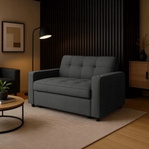 CANAPEA RABATABILA, ARTIM MEBLE, REALIZAT DIN MATERIAL TEXTIL NEAGRA SI METAL, STIL MODERN - Img 2