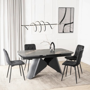 CEL MAI MIC PRET!!!MASA EXTENSIBILA 160-240CM, ARTIM MEBLE, REALIZATA DIN METAL SI CERAMICA, CULOARE MARMURA NEAGRA/NEGRU, STIL MODERN - Img 4