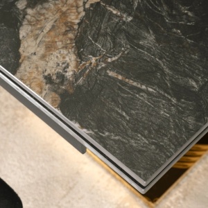 CEL MAI MIC PRET!!!MASA EXTENSIBILA 160-240CM, ARTIM MEBLE, REALIZATA DIN METAL SI CERAMICA, CULOARE MARMURA NEAGRA/AURIE, STIL MODERN - Img 5