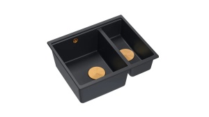 CHIUVETA BUCATARIE REA LOGAN 150, CU DOP, NEGRU/AURIU, DIN GRANIT, CALITATE SUPERIOARA