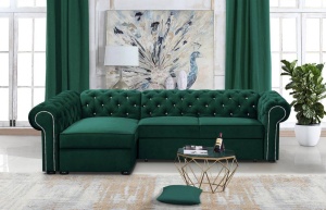 COLTAR EXTENSIBIL 278 CM, VALENTINO L STANGA, VERDE, DIN STOFA DE CALITATE SUPERIOARA