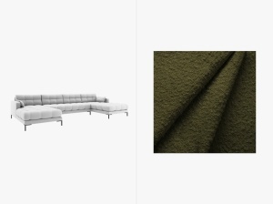 COLTAR MAMAIA, CU 6 LOCURI, VERDE MASLINIU INCHIS, CU TAPITETIE DIN TEXTIL BOUCLE BALOO, MICADONI
