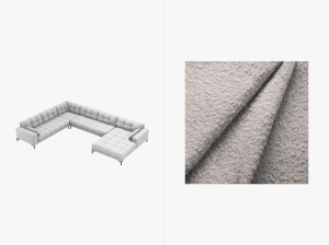 COLTAR MAMAIA, CU 7 LOCURI, PE STANGA, GRI DESCHIS, CU TAPITERIE DIN TEXTIL BOUCLE BALOO, MICADONI