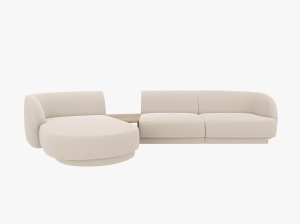 COLTAR MILEY, CU 3 LOCURI, PE STANGA, BEJ, CU TAPITERIE DIN TEXTIL BOUCLE BALOO, MICADONI