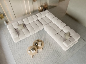 COLTAR MODULAR BELLIS, 5 LOCURI, 282 CM, BEJ DESCHIS 21, TAPITERIE DIN CATIFEA, DESIGN DEOSEBIT