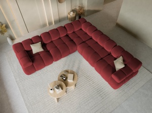 COLTAR MODULAR BELLIS, 5 LOCURI, 282 CM, ROSU INCHIS 59, TAPITERIE DIN CATIFEA, DESIGN DEOSEBIT