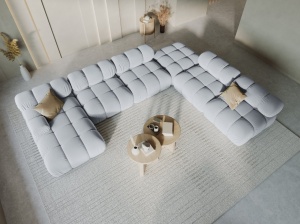 COLTAR MODULAR BELLIS, DREAPTA, 6 LOCURI, 379 CM, ALBASTRU DESCHIS 80, TAPITERIE DIN CATIFEA, DESIGN DEOSEBIT