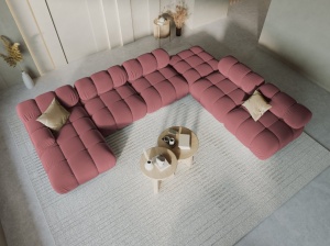 COLTAR MODULAR BELLIS, DREAPTA, 6 LOCURI, 379 CM, ROZ 63, TAPITERIE DIN CATIFEA, DESIGN DEOSEBIT