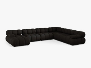 COLTAR MODULAR PANORAMIC BELLIS, PE DREAPTA, NEGRU, CU TAPITERIE DIN TEXTIL STRUCTURAT LIBERTY, MICADONI