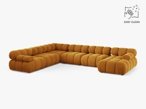 COLTAR MODULAR PANORAMIC BELLIS, PE STANGA, GALBEN, CU TAPITERIE DIN CATIFEA VENUS, MICADONI