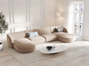 COLTAR SUB FORMA DE U, MILEY, 5 LOCURI, 330 CM, CAPPUCCINO 40, TAPITERIE DIN CATIFEA, DESIGN DEOSEBIT