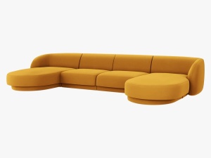 COLTAR SUB FORMA DE U, MILEY, 5 LOCURI, 330 CM, GALBEN 68, TAPITERIE DIN CATIFEA, DESIGN DEOSEBIT - Img 3