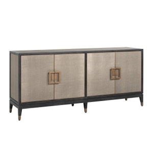 COMODA BLOOMINGVILLE, 193 CM, BEJ/NEGRU/AURIU ANTICHIZAT, DIN LEMN DE STEJAR SI PIELE ECOLOGICA, STIL MODERN, B2
