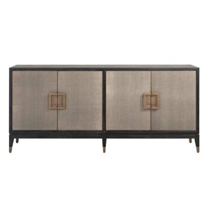 COMODA BLOOMINGVILLE, 193 CM, BEJ/NEGRU/AURIU ANTICHIZAT, DIN LEMN DE STEJAR SI PIELE ECOLOGICA, STIL MODERN, B2 - Img 2
