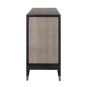 COMODA BLOOMINGVILLE, 193 CM, BEJ/NEGRU/AURIU ANTICHIZAT, DIN LEMN DE STEJAR SI PIELE ECOLOGICA, STIL MODERN, B2 - Img 5