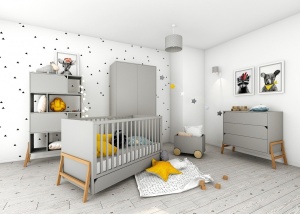 COMODA CU 3 SERTARE PENTRU CAMERA BEBELUS LOTTA GRI DESIGN SCANDINAV BA - Img 2