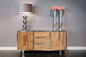 COMODA KENSINGTON, 172 CM, MARO/CROM, DIN LEMN RECICLAT, METAL SI STICLA, STIL INDUSTIAL, B2