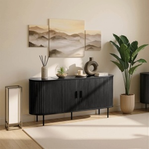COMODA LIVING 140CM, ARTIM MEBLE, CU 2 USI GLISANTE SI SERTARE, REALIZATA DIN MDF, CULOARE NUC, STIL MODERN - Img 2