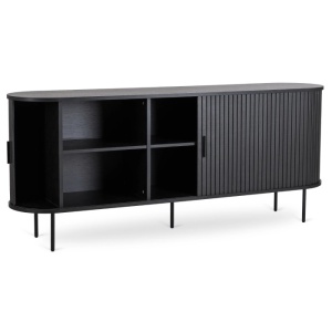 COMODA LIVING 180CM, ARTIM MEBLE, CU 2 USI SI SERTARE, REALIZAT DIN MDF SI METAL, CULOARE NEAGRA, STIL MODERN - Img 3
