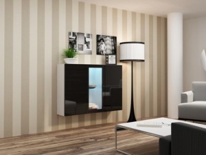 COMODA LIVING CU LED VIGO 120 ALB/NEGRU DESIGN MODERN CM