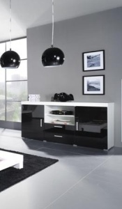 COMODA LIVING SAMBA REG5 ALB/NEGRU LUCIOS DESIGN MODERN CM