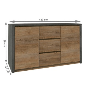 COMODA MONTANA K2DP, STEJAR LEKFAS INCHIS/SMOOTH GRI, DIN PAL MELAMINAT - Img 2