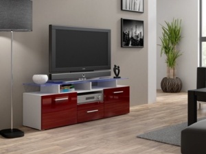 COMODA RTV CU LED EVORA ALB/BORDO DESIGN MODERN CM