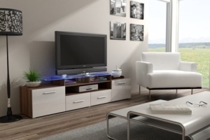 COMODA RTV CU LED EVORA ALB/NATURAL DESIGN MODERN CM