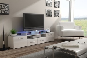 COMODA RTV CU LED EVORA ALBA LUCIOASA DESIGN MODERN CM