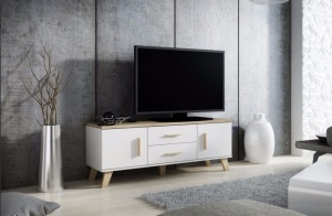 COMODA RTV LIVING LOTTA 140-2D2S ALB/STEJAR SONOMA DESIGN SCANDINAV CM