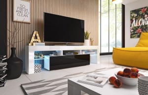 COMODA RTV LIVING TORO 158 ALB/NEGRU DESIGN MODERN CM