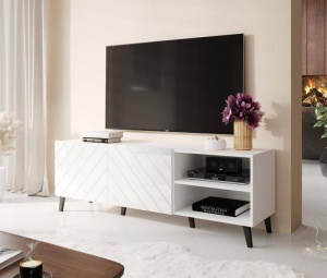 COMODA TV, ABETTO 150CM, DIN PLACI LAMINATE SI MDF, ALB, DESIGN MODERN