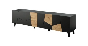 COMODA TV, CAMA-ETNA-RTV-CZ/CZ/DC 200CM, DIN PLACI LAMINATE SI MDF, NEGRU MAT/STEJAR, DESIGN MODERN - Img 4