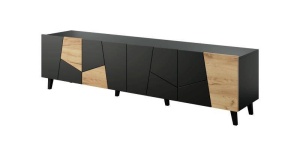COMODA TV, CAMA-ETNA-RTV-CZ/CZ/DC 200CM, DIN PLACI LAMINATE SI MDF, NEGRU MAT/STEJAR, DESIGN MODERN - Img 7