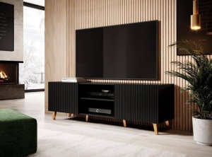 COMODA TV, CAMA-PAFOS-RTV-150-CZ/CZ 150M, ALB/NEGRU MAT, PLACI LAMINATE SI MDF, DESIGN MODERN - Img 6