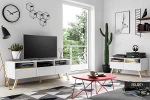 COMODA TV LAVELLO DE CULOARE ALBA 150CM DESIGN SCANDINAV - Img 7