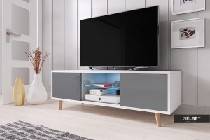 COMODA TV RIVANO ALB/GRI DIN LEMN SI PLACI LAMINATE