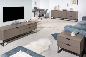 COMODA TV, STIL INDUSTRIAL, X7 140CM, DIN LEMN STRATIFICAT SI METAL, GRI MAT, COD 41620 - Img 5
