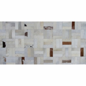 Covor de lux din piele, alb/gri/maro, patchwork, 70x140, PIELE DE VITĂ TIP 1, 0000188799 - Img 4