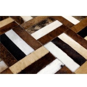 Covor de lux din piele, maro/negru/bej, patchwork, 140x200 , PIELE DE VITĂ TIP 2, 0000188837