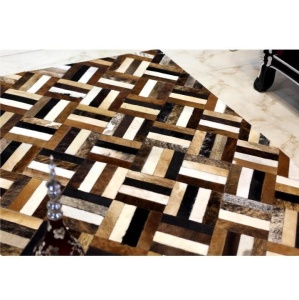 Covor de lux din piele, maro/negru/bej, patchwork, 70x140 , PIELE DE VITĂ TIP 2, 0000188800 - Img 2