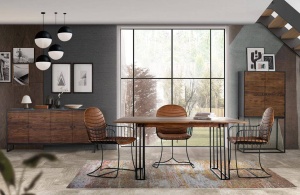 DULAP/BUFET LIVING 150CM, MARO/NEGRU, DIN LEMN DE MANGO SI METAL, GINER Y COLOMER