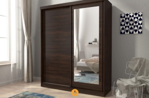 DULAP DORMITOR CU OGLINDA ALASKA 200 STEJAR CIOCOLATIU DESIGN MODERN PSK