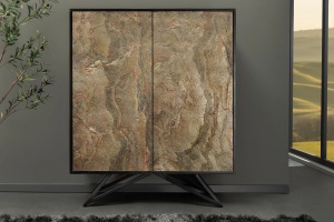 DULAP LIVING 120CM, MOUNTAIN SOUL, ASPECT DE PIATRA/MARO, DIN LEMN MASIV DE SALCAM SI FURNIR CU ASPECT DE PIATRA SI CADRUL DIN METAL