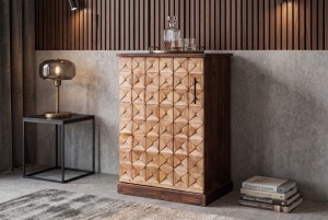 DULAP LIVING DEOSEBIT, BODEGA 90CM, REALIZAT DIN LEMN DE PIN SI METAL, CULOARE MARO ANTICHIZAT/NATUR, ARTIM GROUP