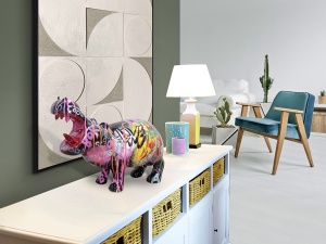 FIGURINA DECORATIVA , HIPPO 50CM, POLIRASINA, GRAFFITI, DESIGN MODERN