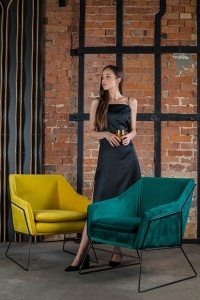 FOTOLIU CONFORTABIL EMMA, VERDE INCHIS/NEGRU, DIN CATIFEA SI METAL, STIL MODERN - Img 3