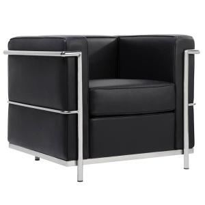 FOTOLIU CONFORTABIL SOFT LC2, NEGRU/CROM, DIN PIELE NATURALA SI METAL, STIL MODERN - Img 5