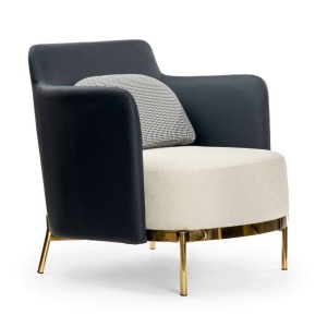 Fotoliu confortabil TEDDY, crem/albastru si auriu, stil modern, ATR