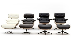FOTOLIU CU TABURET DE RELAXARE , PIELE NATURALA ITALIANA SI LEMN DE FRASIN, CULOARE NEGRU/FRASIN, STIL EAMES - Img 5